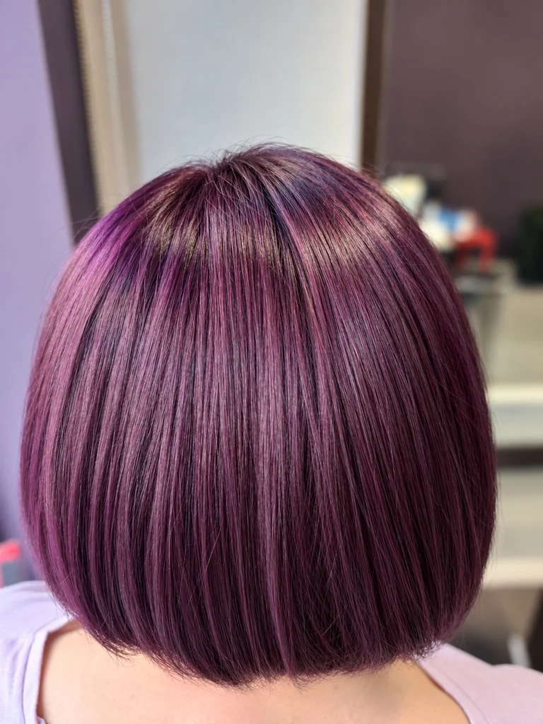 Corte bob liso color berenjena