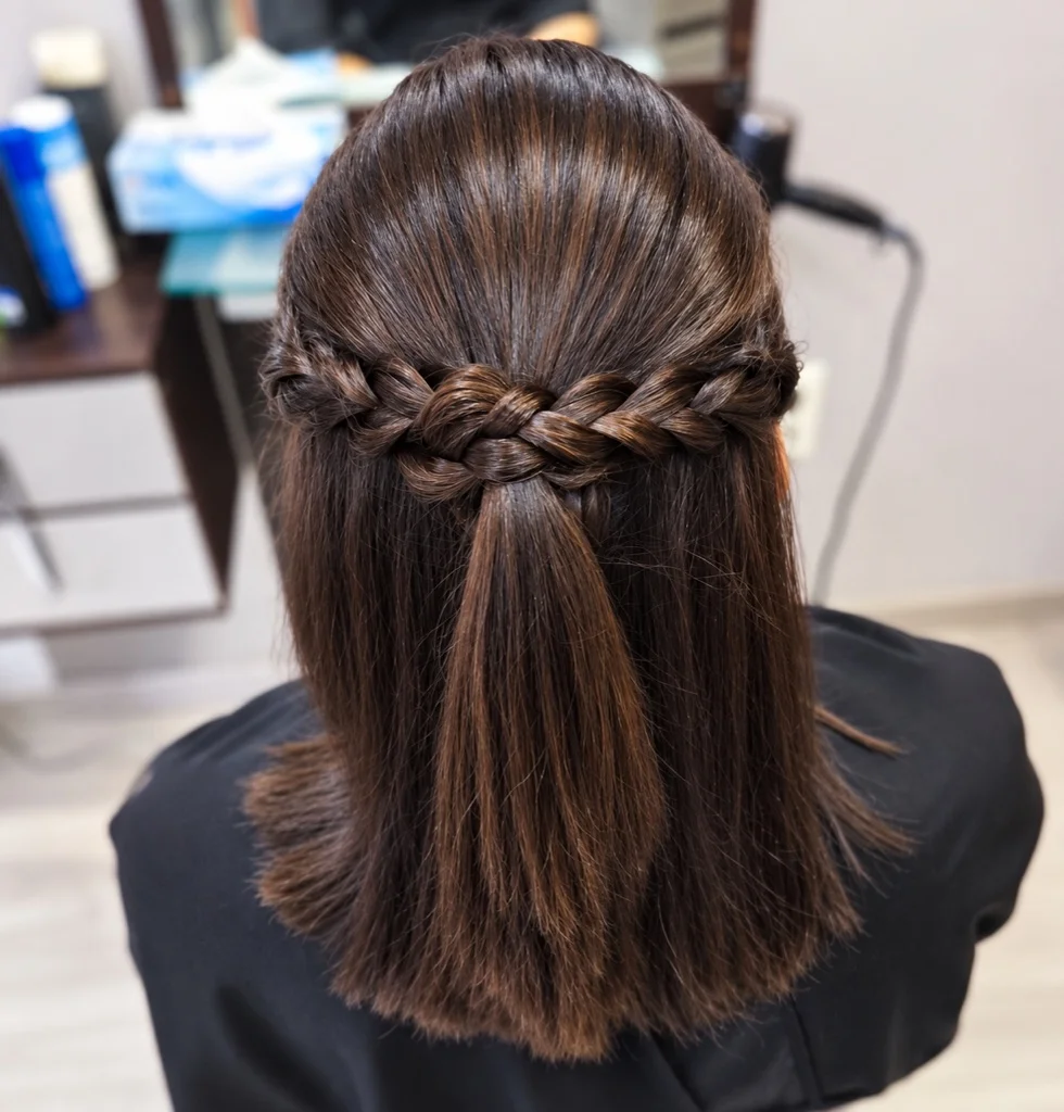 Media melena con trenza trasera elegante
